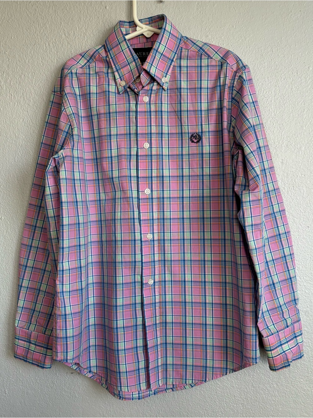 Ralph Lauren Pink, Blue & Green Plaid Button-Down Boys Shirt SZ 12